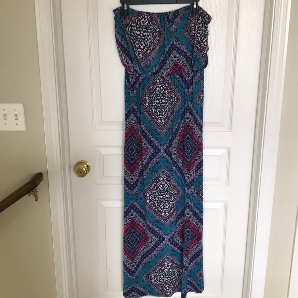 Ladies multi colored strapless dress size large